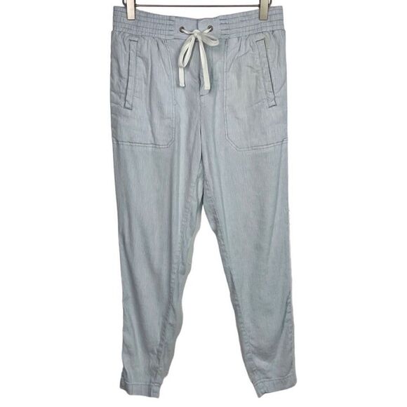 Lou & Grey Blue White Striped Linen Blend Tapered Pants Small - Picture 1 of 5